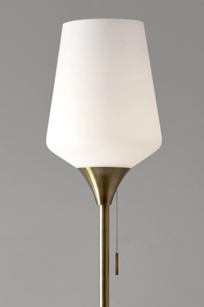 Brass Metal Floor Lamp with White Opal Wine Glass Shade