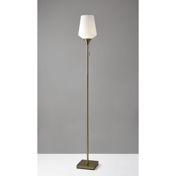 Brass Metal Floor Lamp with White Opal Wine Glass Shade