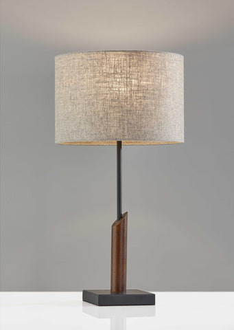 Sculptural Wood Black Metal Table Lamp