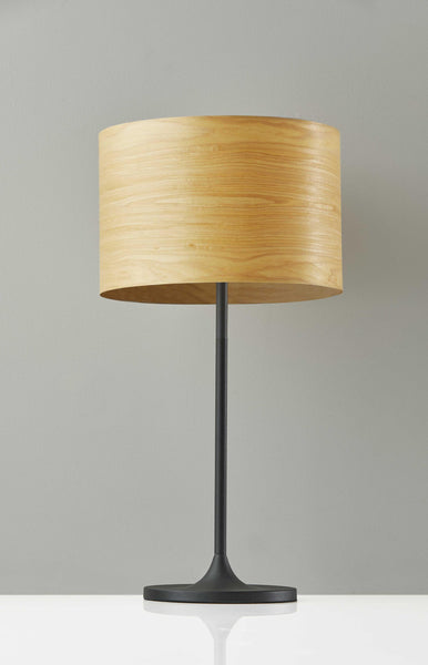 Homespun Wood Grain Shade Black Metal Table Lamp