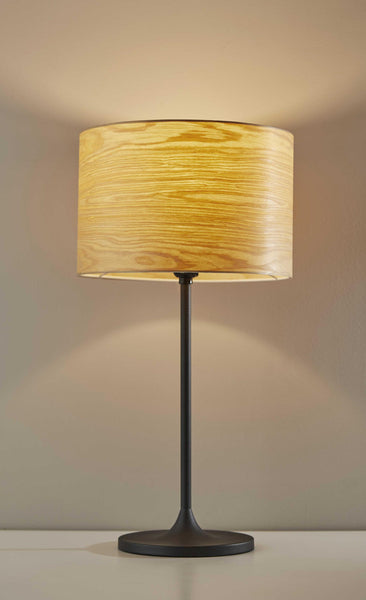 Homespun Wood Grain Shade Black Metal Table Lamp