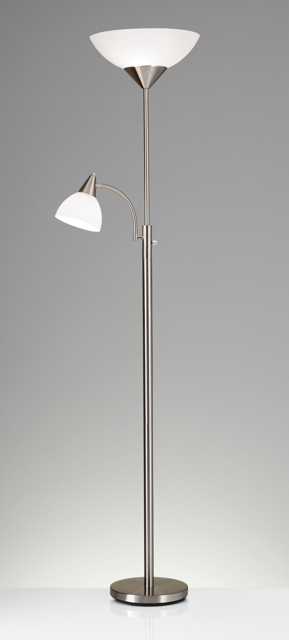 Torchiere Plus Chairside Floor Lamp in Satin Steel Metal