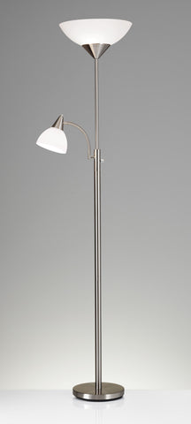 Torchiere Plus Chairside Floor Lamp in Satin Steel Metal