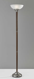 Deco Torchiere in Walnut Wood and Satin Steel Metal