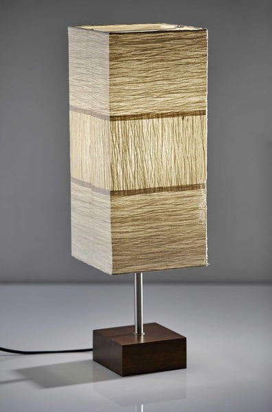 ZigZag Tan Paper Shade Table Lamp with Walnut Wood Base