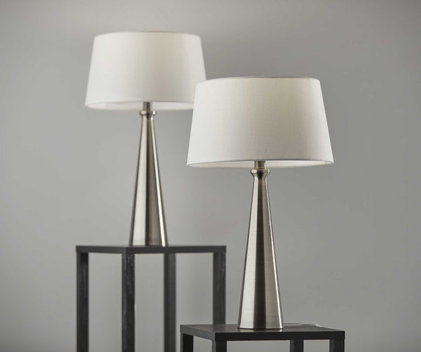 Set of 2 Contemporary Tapered Brushed Steel Metal Table Lamps