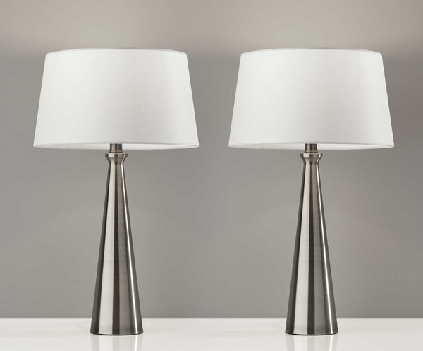 Set of 2 Contemporary Tapered Brushed Steel Metal Table Lamps