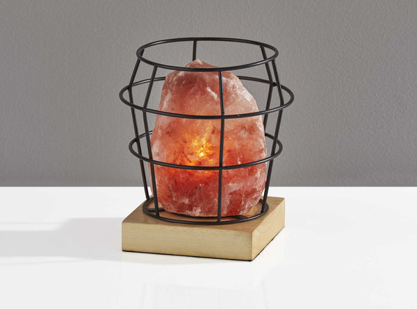 Himalayan Salt Table Lamp With Black Wire Basket