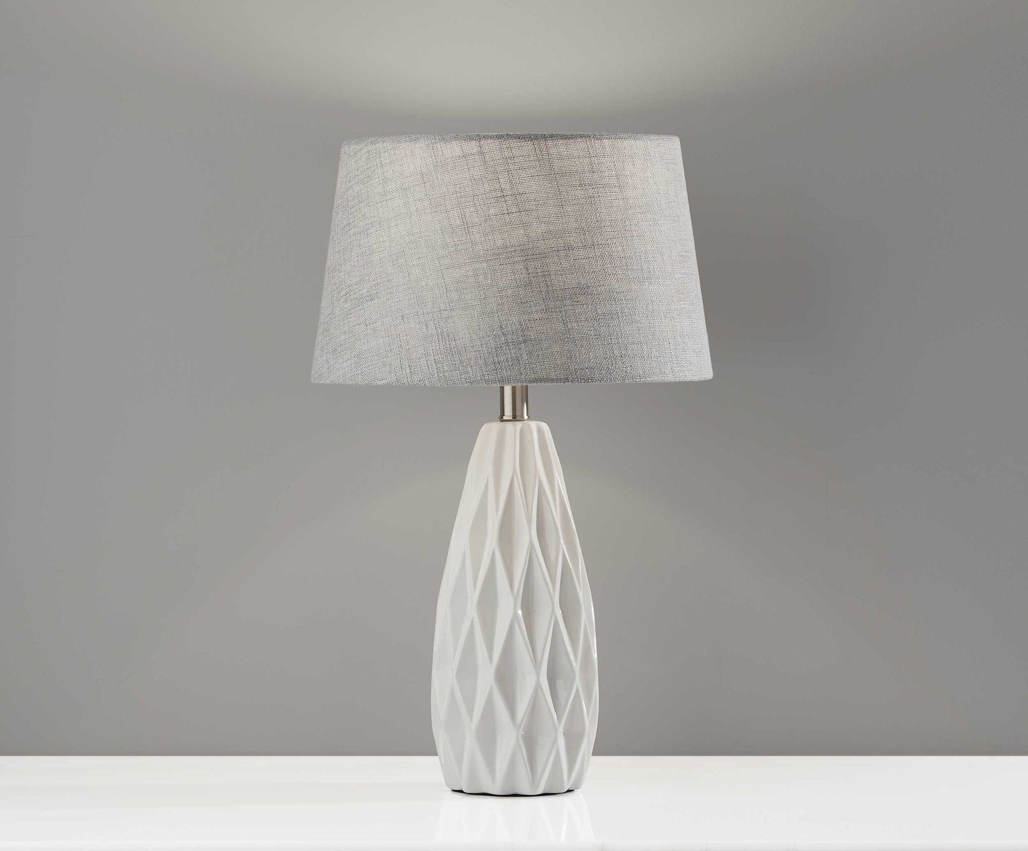 White Ceramic Geometric Base Table Lamp Set of 2