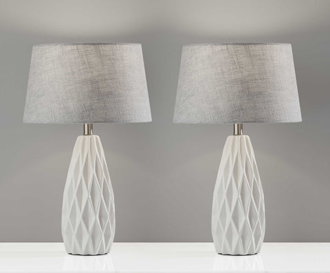 White Ceramic Geometric Base Table Lamp Set of 2