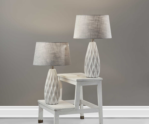 White Ceramic Geometric Base Table Lamp Set of 2