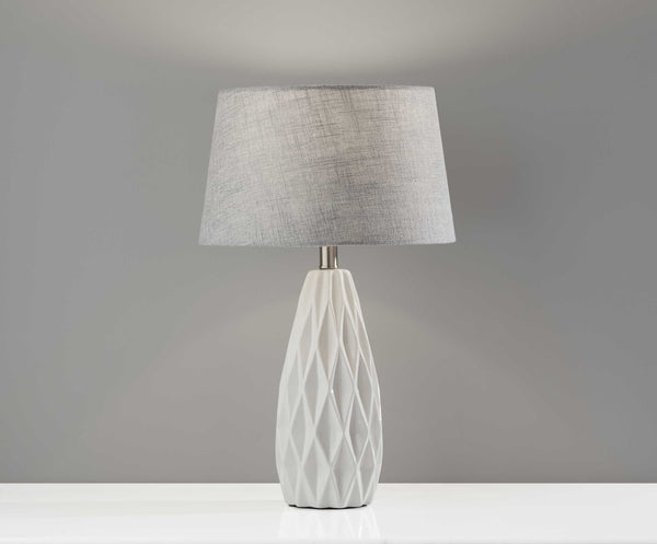 White Ceramic Geometric Base Table Lamp Set of 2