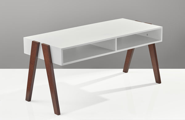 Modern Retro White and Walnut Finish Coffee Table