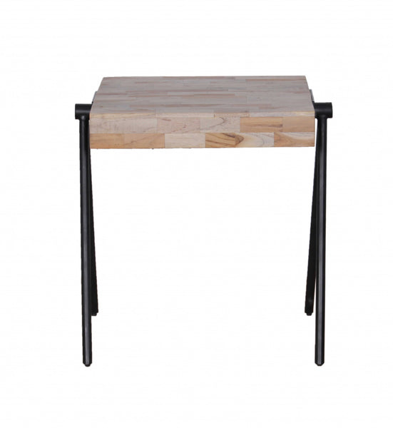 20" Modern Industrial Multi Grain Wood Side End Table