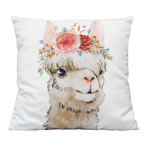 Happy Flower Llama Decorative Accent Pillow