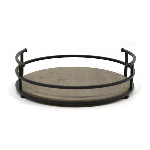 12" Round Metal Frame &amp; Wood Tray