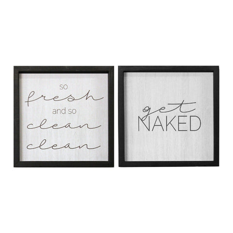 Set of 2 Get Naked Black Wood Framed Wall Art