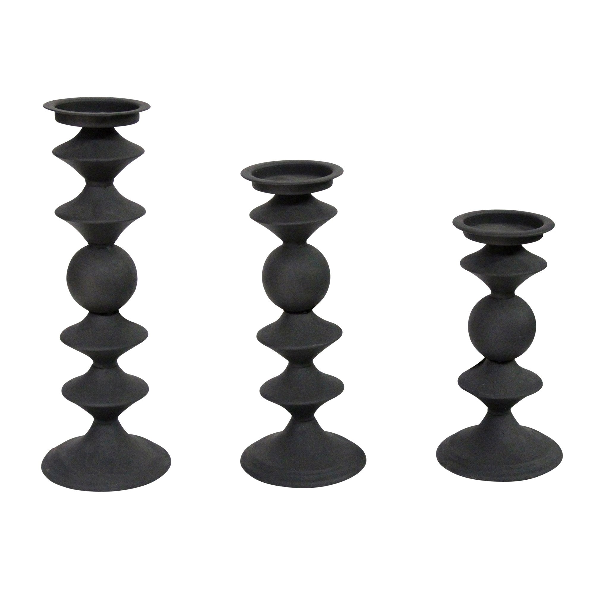 Set of 3 Modern Matte Black Metal Candlesticks