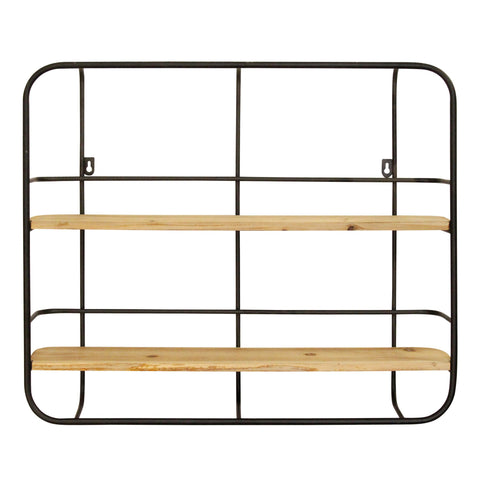 S 2 Farmhouse Wood Shelves with Black Metal Frame