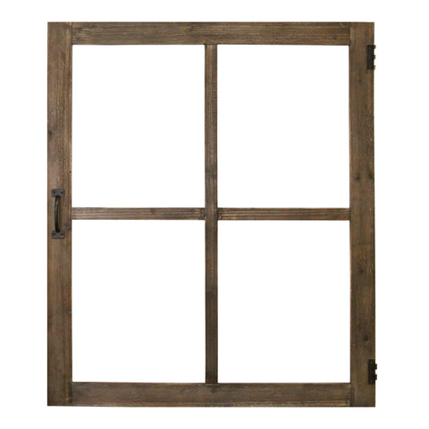 Walnut Wood Windowpane Wall Decor with Metal Hinges