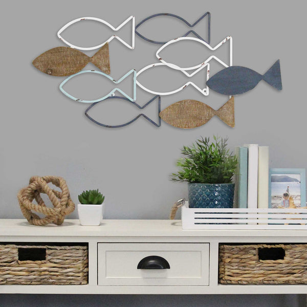 School of Fish Metal and Wood Wall Decor