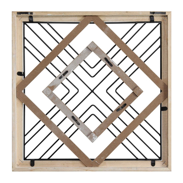 Sqaure Wood &amp; Metal Geometric Plate Wall Decor