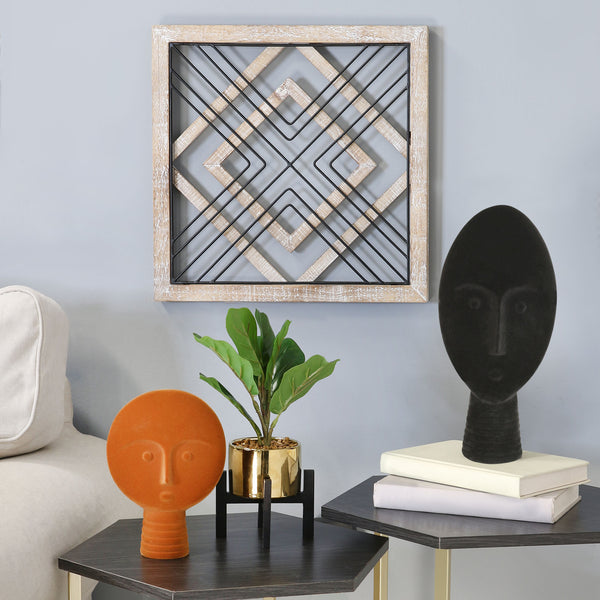 Sqaure Wood &amp; Metal Geometric Plate Wall Decor