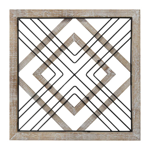 Sqaure Wood &amp; Metal Geometric Plate Wall Decor