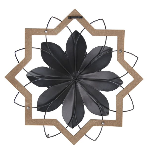 Metal White Flower &amp; Wood Frame Wall Art