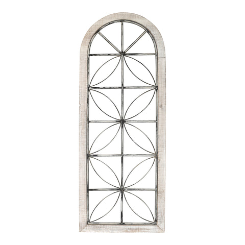 Distressed White Metal &amp; Wood Window Panel