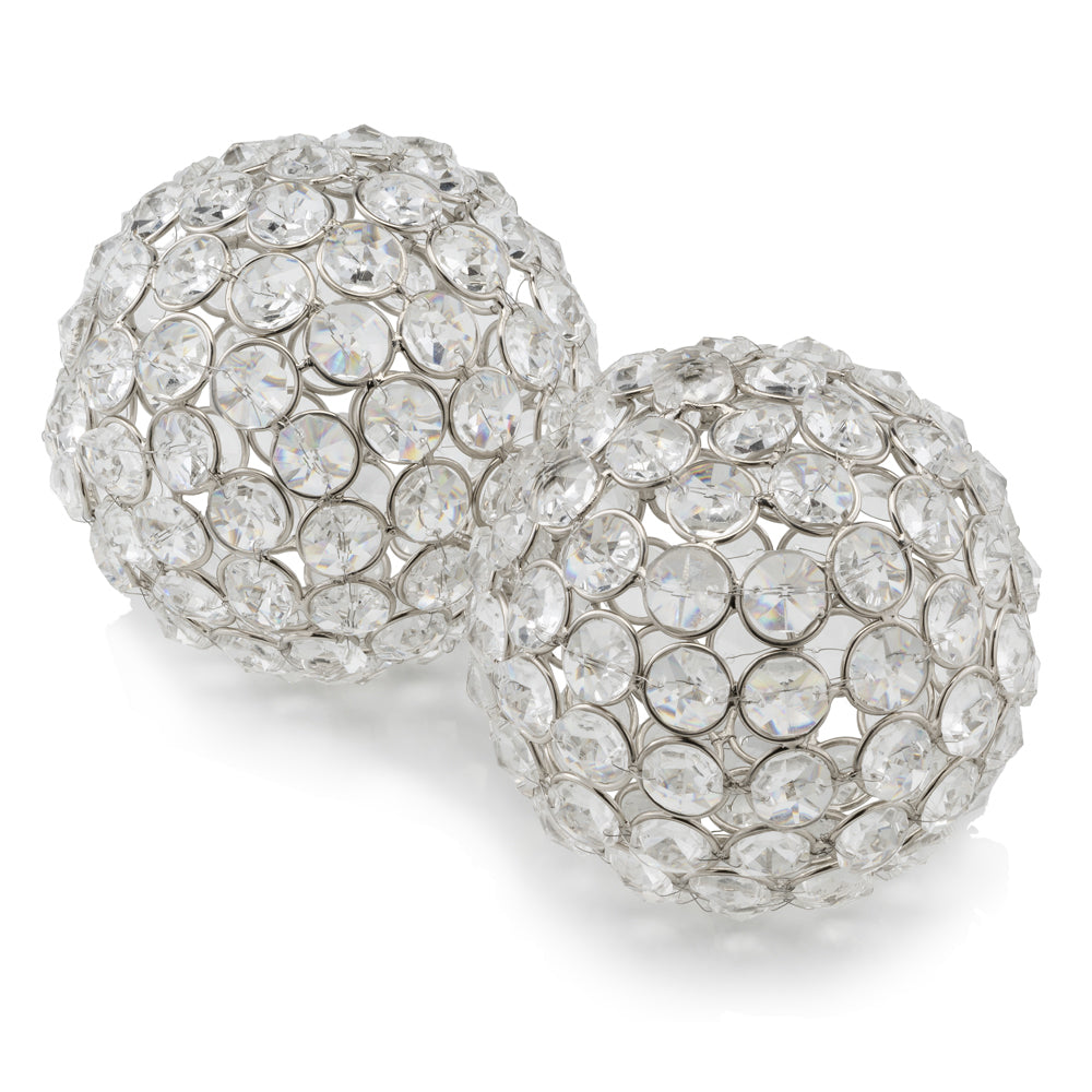 4" X 4" X 4" Silver Iron &amp; Cristal Spheres Set Of 2