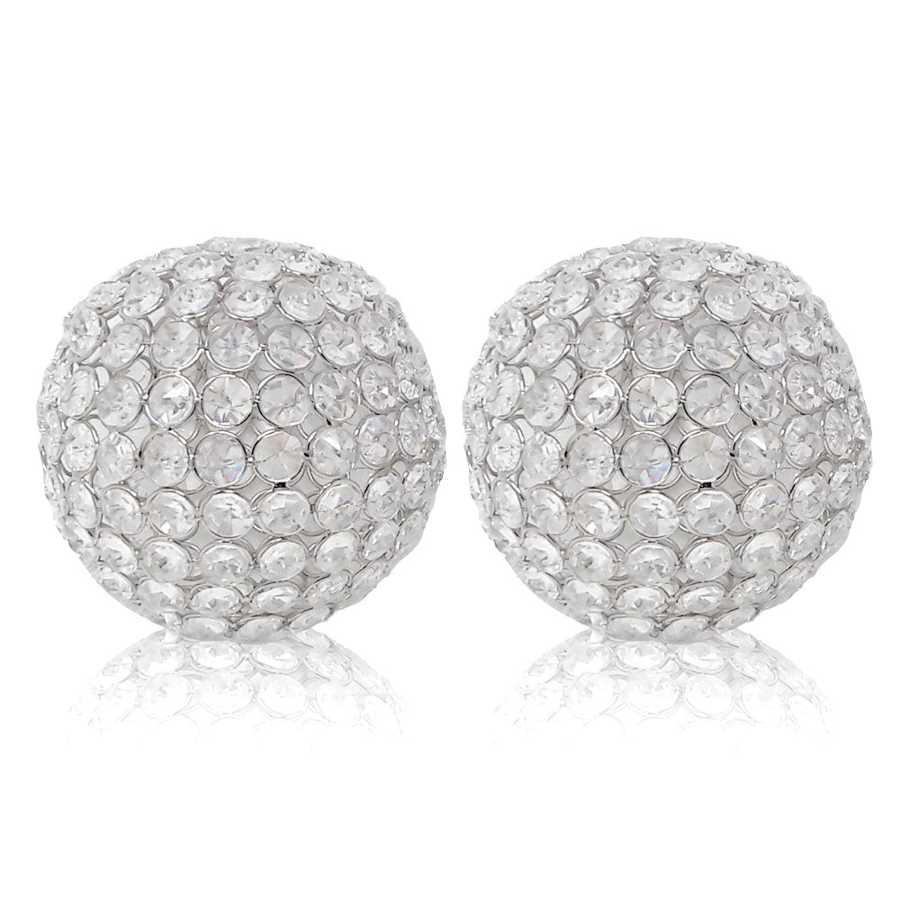 5" X 5" X 5" Silver Iron &amp; Cristal Spheres Set Of 2