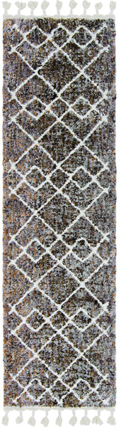 2' x 7' Mocha Geometric Diamond Runner Rug with Fringe