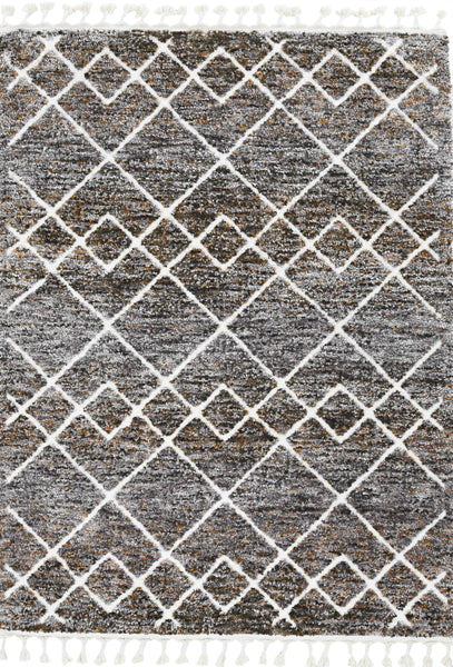 2' x 7' Mocha Geometric Diamond Runner Rug with Fringe