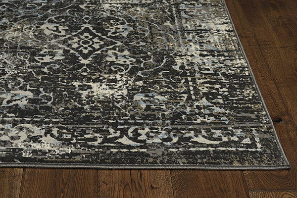 7' Midnight Black Machine Woven Vintage Traditional Indoor Runner Rug