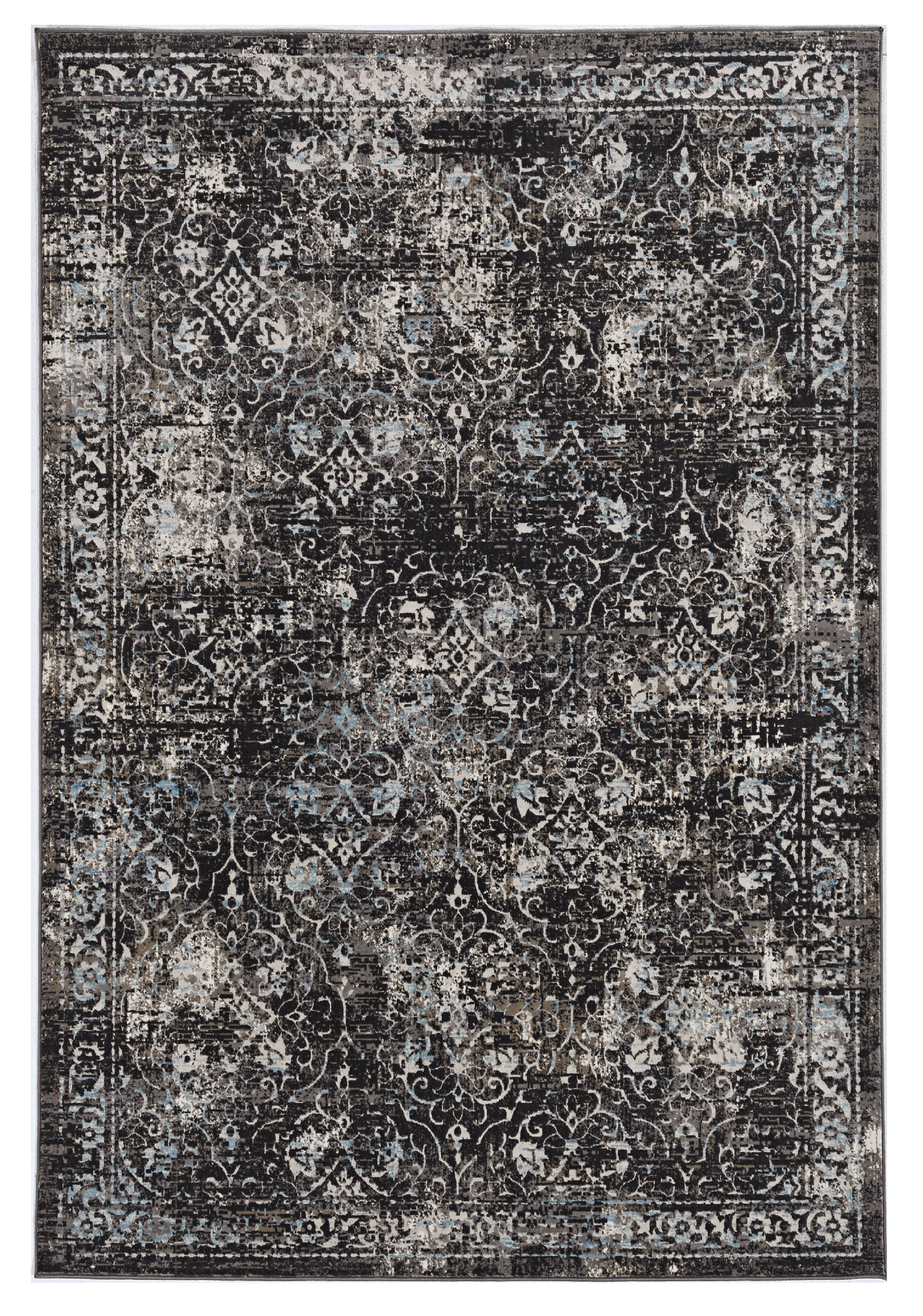 3'x5' Midnight Black Machine Woven Vintage Floral Indoor Area Rug