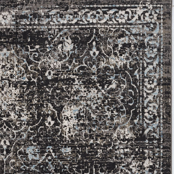 3'x5' Midnight Black Machine Woven Vintage Floral Indoor Area Rug