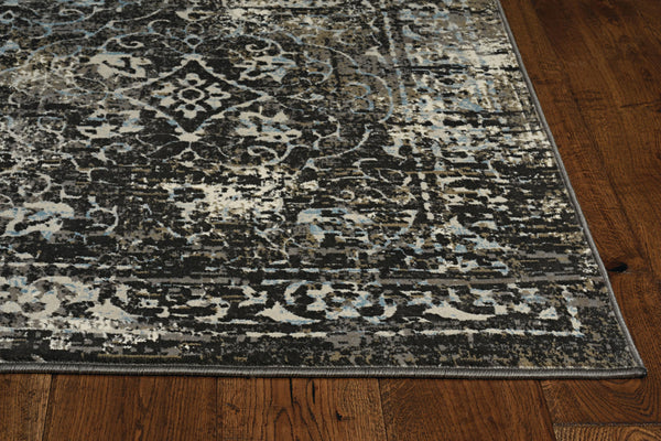 3'x5' Midnight Black Machine Woven Vintage Floral Indoor Area Rug