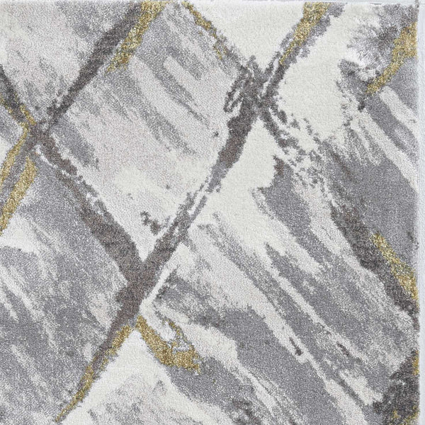 8' Ivory Grey Machine Woven Abstract Stroke Indoor Runner Rug