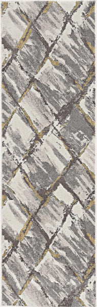 8' Ivory Grey Machine Woven Abstract Stroke Indoor Runner Rug