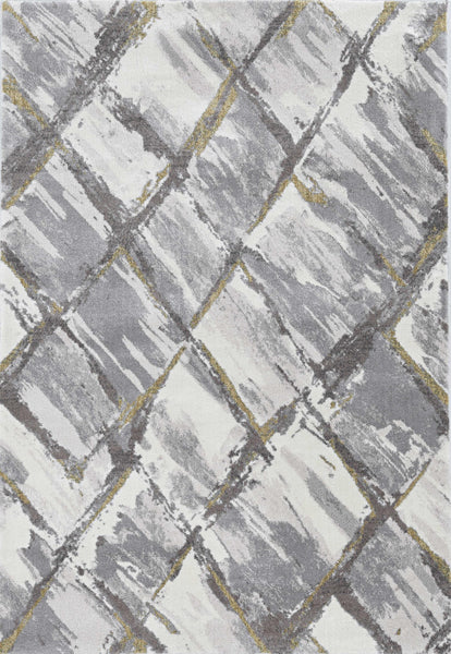 8' Ivory Grey Machine Woven Abstract Stroke Indoor Runner Rug