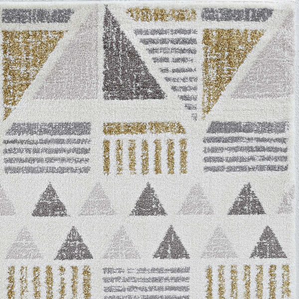 8' Ivory Gold Machine Woven Geometric Indoor Runner Rug