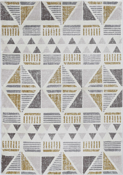 8' Ivory Gold Machine Woven Geometric Indoor Runner Rug