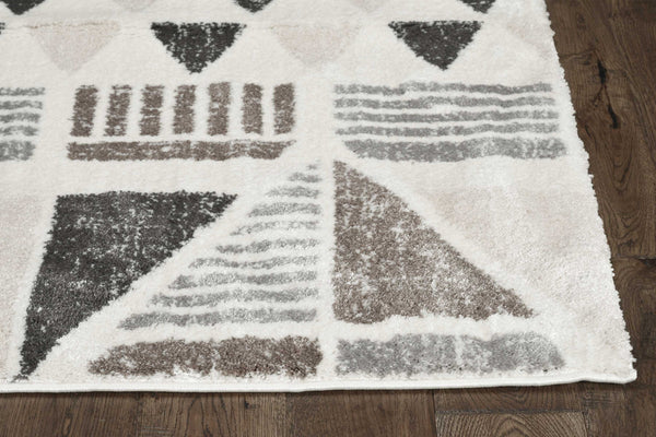 8' Ivory Mocha Machine Woven Geometric Indoor Runner Rug