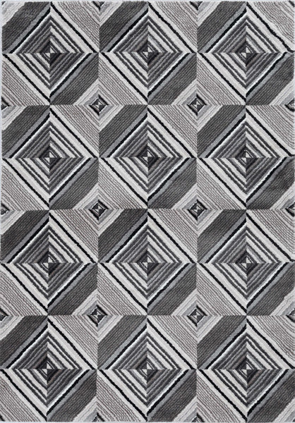 8' Grey Mocha Machine Woven Geometric Illusion Indoor Runner Rug