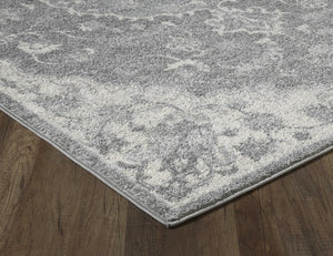 7' Grey Machine Woven Distressed Floral Medallion Indoor Runner Rug