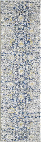 7' Blue Grey Machine Woven Distressed Floral Indoor Runner Rug