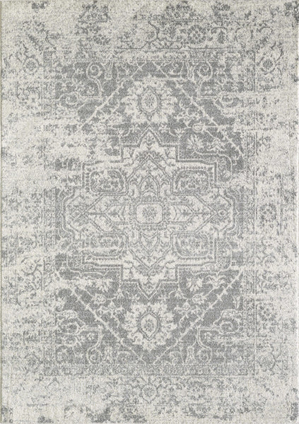 5'x7' Ivory Grey Machine Woven Distressed Medallion Indoor Area Rug