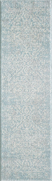 7' Spa Blue Machine Woven Distressed Medallion Indoor Runner Rug