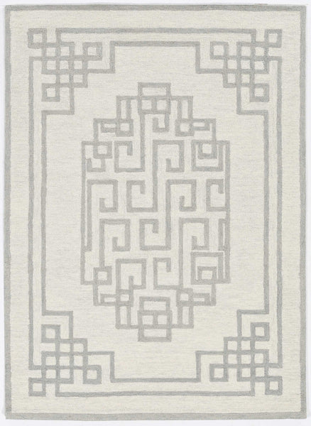 3' x 5' Ivory Grey Geometric Bordered Wool Area Rug